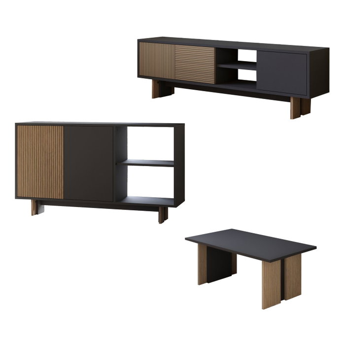Hanah Home Ravello Juego de muebles para sala de estar - Roble cálido y antracita Hanah Home Ravello Juego de muebles para sala de estar - Roble cálido y antracita